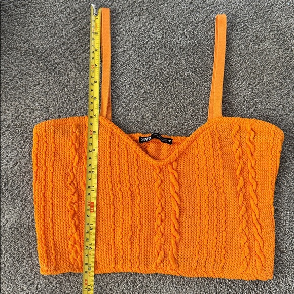 Zara Vibrant Orange Cable Knit Crop Top - Picture 4 of 5